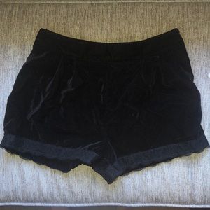 Black Velvet Shorts with Lace Trim
